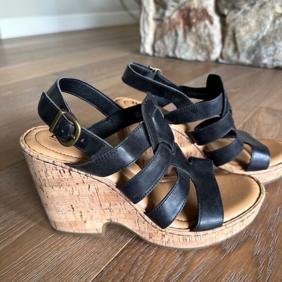 Børn Bernese Cage Wedge Sandal In Black Leather - Picture 4 of 9